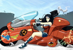 Wonder Woman, artwork, Akira, motorcycles, crossover wallpaper