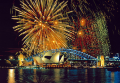 australia, city, water, bridge, night, lights, salute, sydney wallpaper