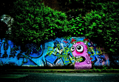 wall, graffiti, greens, nature wallpaper