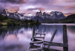 Torres del Paine, clouds, Chile, nature, landscape, lake, mountain, sunrise, calm, summer, water wallpaper