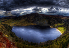 nature, landscape, lake, clouds, mountain, Ireland, forest, grass, water wallpaper