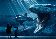 digital art, jurassic world, shark, dinosaur, animals, movies wallpaper