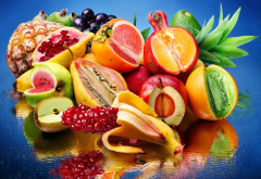 fruit, colorful, food, kiwi, pineapple, grapes, mango, apple, banana, pomegranate wallpaper
