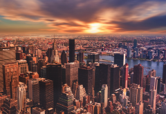 new york, sunset, panorama, city, usa, skyscrapers, sunset wallpaper
