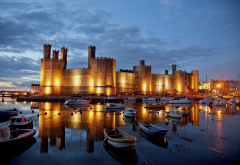 caernarfon castle, arnarvon astle, astle, sea, evening, boat, yacht, fortress, caernarfon, gwynedd, wales, united kingdom wallpaper
