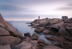 ploumanach lighthouse, lighthouse, stones, rocks, sea, water, nature wallpaper