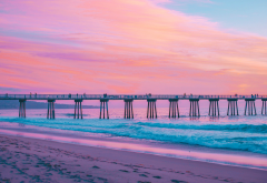 pier, sea, beach, hermosa beach, california, pink, water, sky, ocean, nature wallpaper