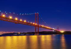 25 de abril bridge, portugal, lisbon, night, lighting, river agus, city wallpaper