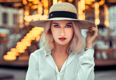 girl, model, portrait, hat, blouse, women wallpaper