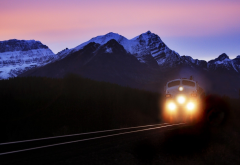 nature, mountains, train, road, rails, evening, railroad wallpaper