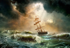 storm, sailboat, sky, sea, dark clouds, clouds wallpaper