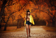women, girl, posing, park, autumn, shorts, nature, boots wallpaper