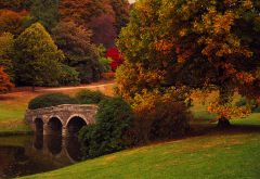 stourhead, stourton, england, autumn, park, bridge, nature, tree wallpaper