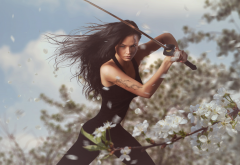 warrior, katana, fantasy, sword, women, girl, art wallpaper