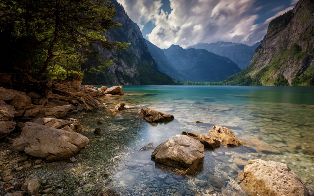 2200x1375 pix. Wallpaper nature, landscape, Alps, summer, lake, mountain, trees, clouds, water