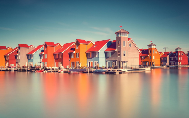 1920x1080 pix. Wallpaper house, Netherlands, architecture, water, long exposure, pier, boat