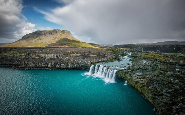 1920x1200 pix. Wallpaper Thjofafoss, Iceland, waterfall, river, landscape, nature, mountains, fall, turquoise, water