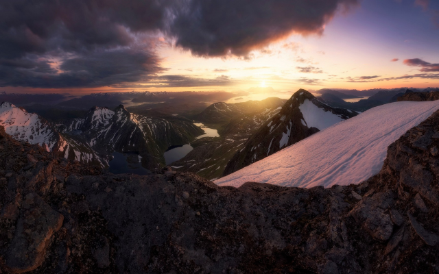 1920x1080 pix. Wallpaper Norway, mountains, nature, landscape, clouds, sunset, snow, fjord