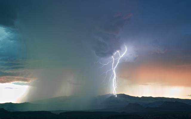 3840x2160 pix. Wallpaper thunderstorm, clouds, sky, lightning, storm, rain, hill, nature, landscape