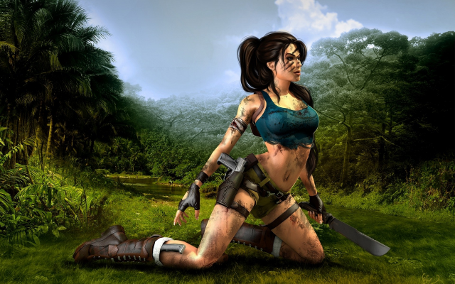 1920x1361 pix. Wallpaper Tomb Raider, Lara Croft, artwork, dirt, forest