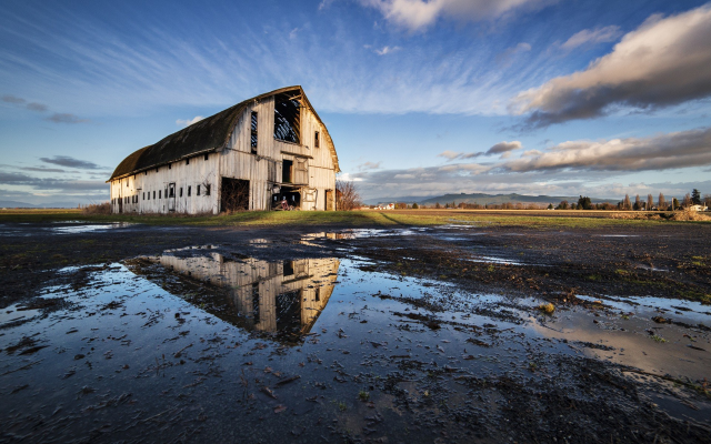 1920x1200 pix. Wallpaper water, barns, reflection, nature, landscape, clouds