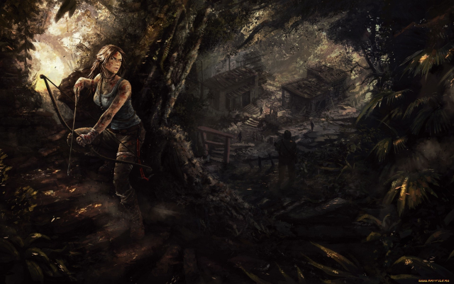 1920x1200 pix. Wallpaper Tomb Raider, Lara Croft, fan art, video games, artwork, bow