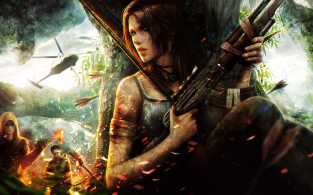 1920x1080 pix. Wallpaper Tomb Raider, Lara Croft, video games, fan art, artwork, helicopter, gun