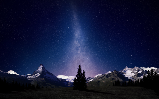 2560x1440 pix. Wallpaper sky, mountains, stars, night, switzerland, swiss alps