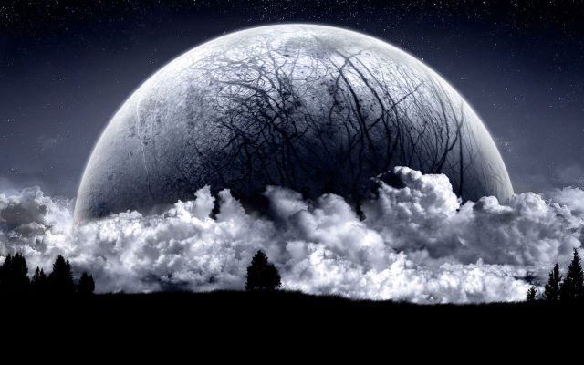 2560x1440 pix. Wallpaper moon, clouds, night, graphics, space