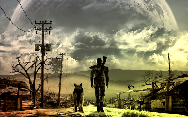 1920x1080 pix. Wallpaper Fallout, Fallout 4, Fallout 3, dog, apocalyptic, art, moon, video games