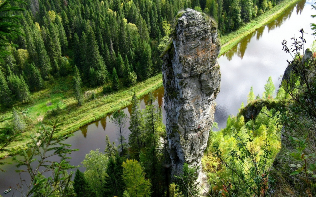 1920x1080 pix. Wallpaper ural mountsins, russia, river, usva, usvinskie rock pilars, tree, water, rock, forest, rock formatio