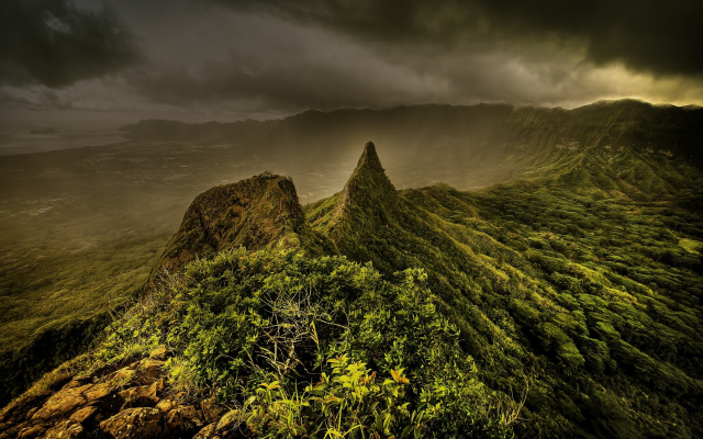 1920x1200 pix. Wallpaper Olomana Three Peaks Trail, Kailua, Hawaii, nature, landscape, clouds, overcast, mountains