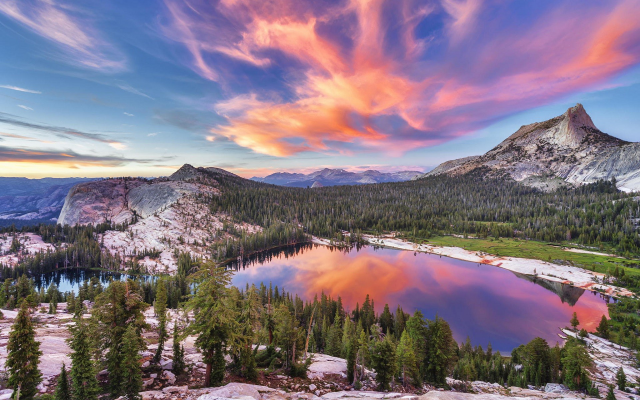 1920x1200 pix. Wallpaper Yosemite National Park, california, usa, nature, landscape, lake, sunset, clouds, mountains, pine tr