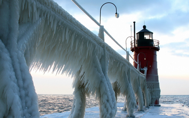 1920x1080 pix. Wallpaper winter, storm, ice, lighthouse, sea