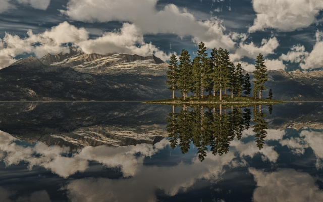 1920x1080 pix. Wallpaper nature, clouds, tree, water, reflection, mountains