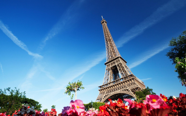 1920x1080 pix. Wallpaper Eiffel Tower, architecture, flowers, Paris, France