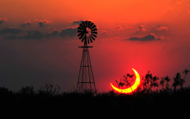 1920x1080 pix. Wallpaper nature, landscape, sun, texas, eclipse, windmill
