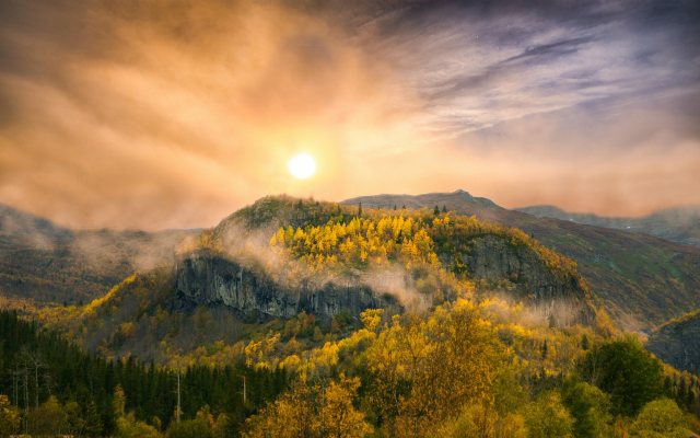1920x1200 pix. Wallpaper nature, mountains, sunset, forest, fall, clouds, sky