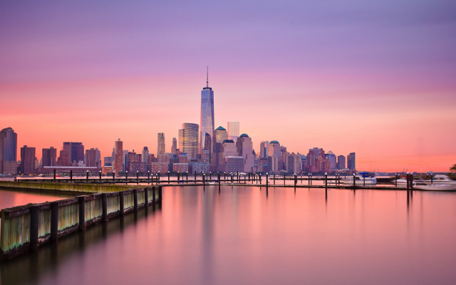 1920x1080 pix. Wallpaper New York City, reflection, One World Trade Center, sunset, usa, city
