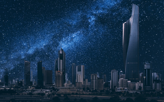 1920x1080 pix. Wallpaper kuwait, night, stars, city, tower, skyscrapers