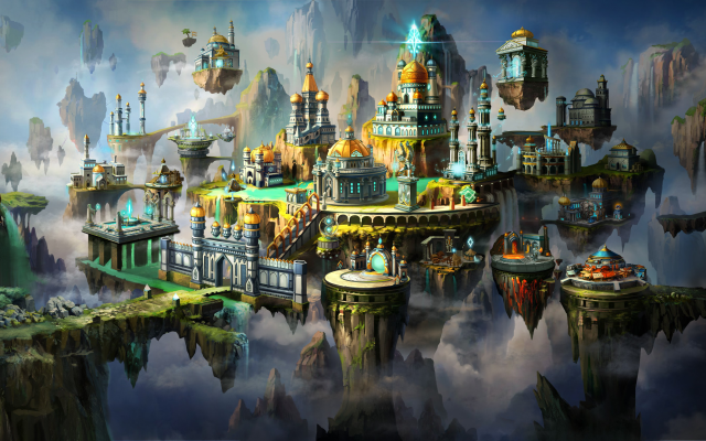 3000x1688 pix. Wallpaper Might & Magic Heroes VII, artwork, fantasy art, city, games