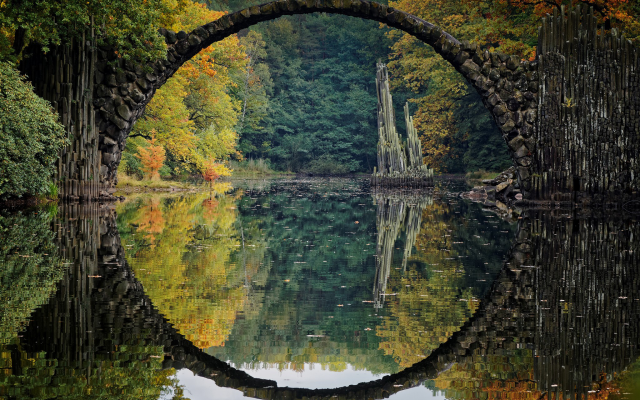 2048x1536 pix. Wallpaper bridge, river, reflection, fall, germany, nature