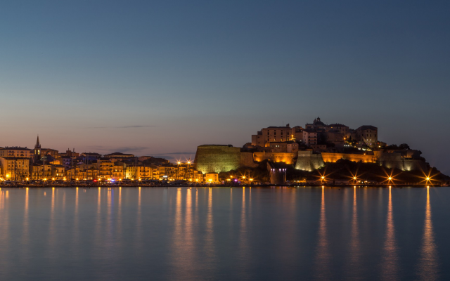 1920x1080 pix. Wallpaper Calvi, Haute-Corse, citadel, sea, night, corsica, city