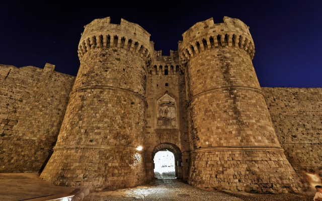 1920x1080 pix. Wallpaper Marine Gate, Rhodes, city, greece, castle
