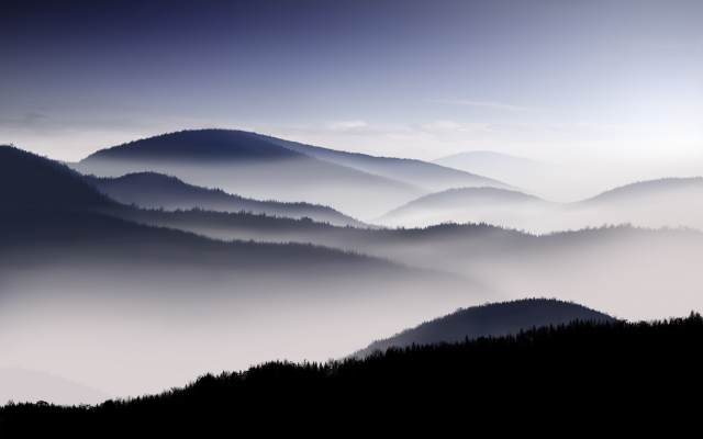2560x1600 pix. Wallpaper sunrise, mist, hill, mountains, calm, fog, nature