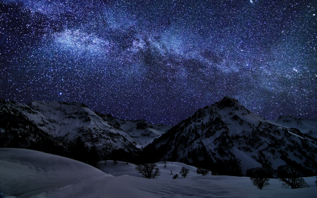 3360x2100 pix. Wallpaper starry night, milky way, nature, mountains, winter, snow, germany, space