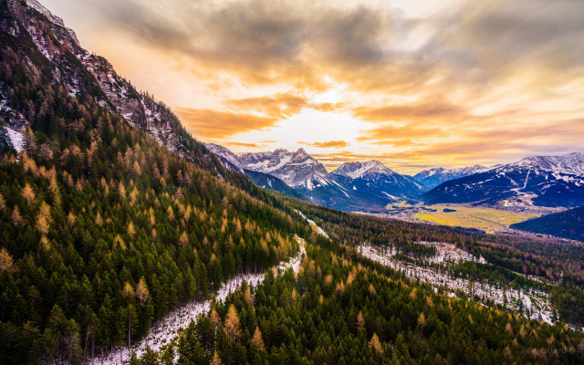 1920x1200 pix. Wallpaper mountains, forest, sunset, fall, clouds, alps, austria, snow, nature, landscape