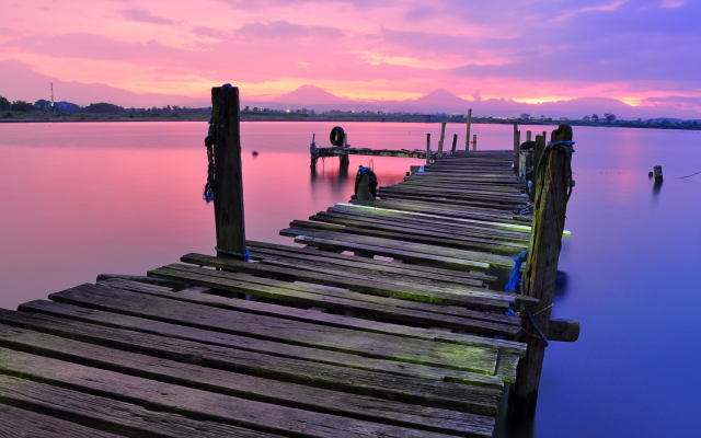 3840x2160 pix. Wallpaper pier, dock, sunset, nature, river
