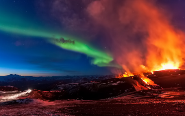 1920x1080 pix. Wallpaper iceland, northern lights, volcano, night, nature