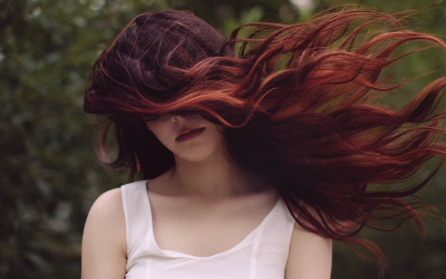 1920x1080 pix. Wallpaper women, redhead, long hair, outdoor, hair in face, windy